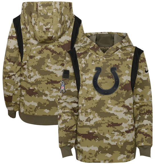 Youth Indianapolis Colts 2021 Camo Salute To Service Therma Performance Pullover Hoodie